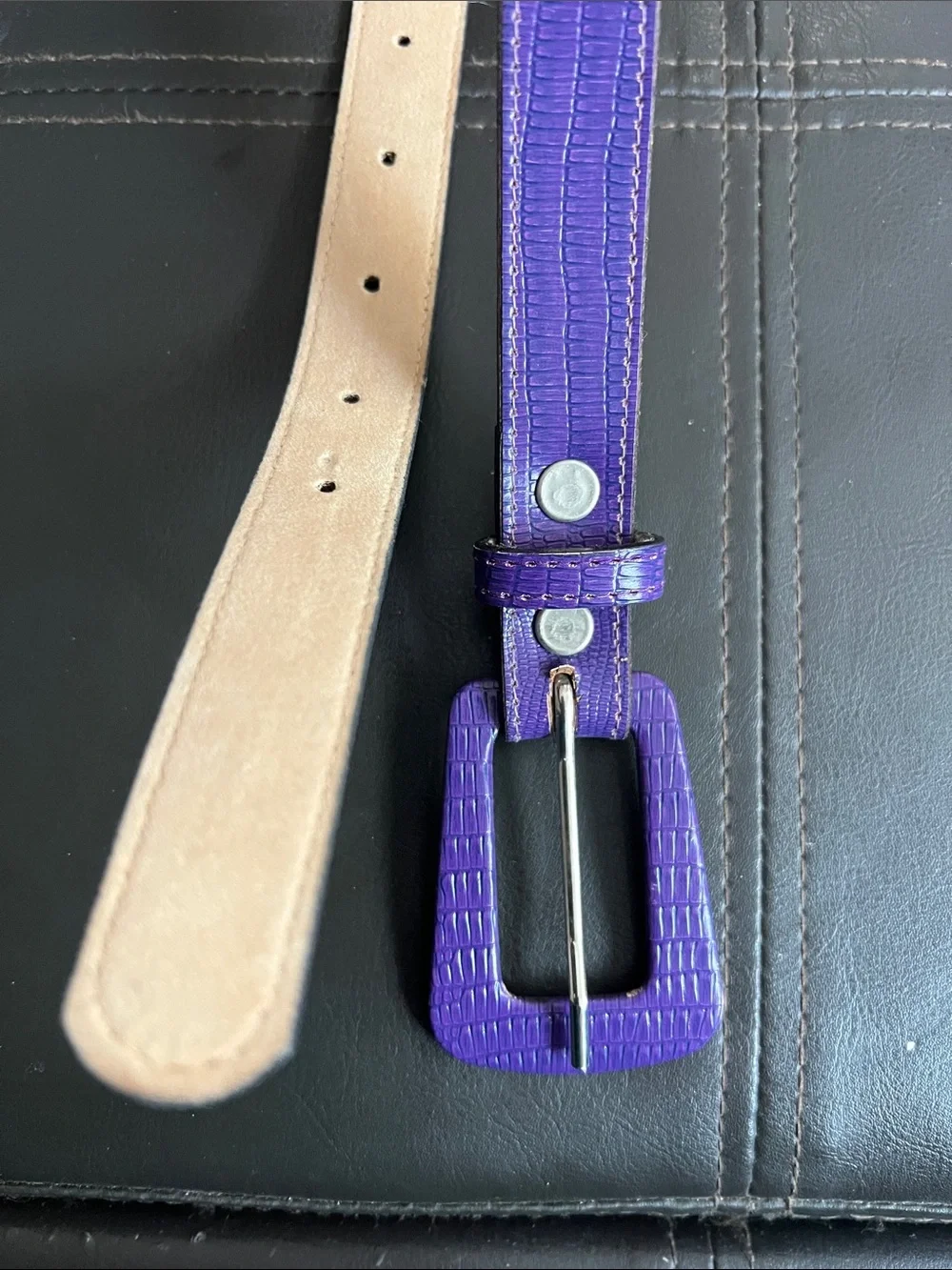 Astor Women's Purple Textured Bonded-Leather Belt with Covered Buckle Size M/L